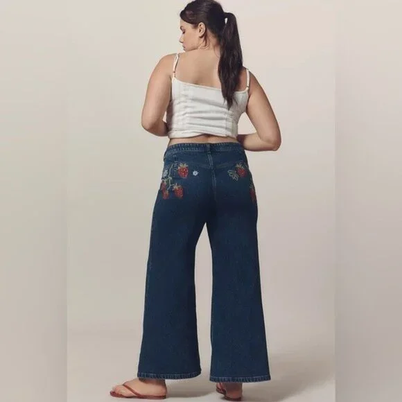NWT Size 27- Maeve Wide-Leg Jeans Strawberry Embroidered (NWT US$ 158) - Picture 3 of 16